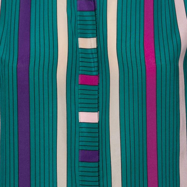 Pre Owned See by Chloe Green Striped Printed Silk Shirt M