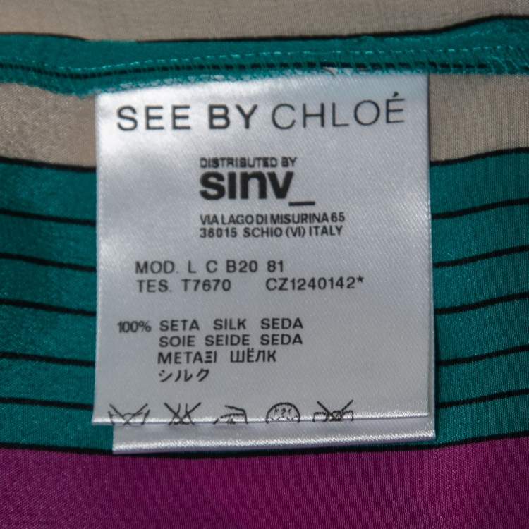 Pre Owned See by Chloe Green Striped Printed Silk Shirt M