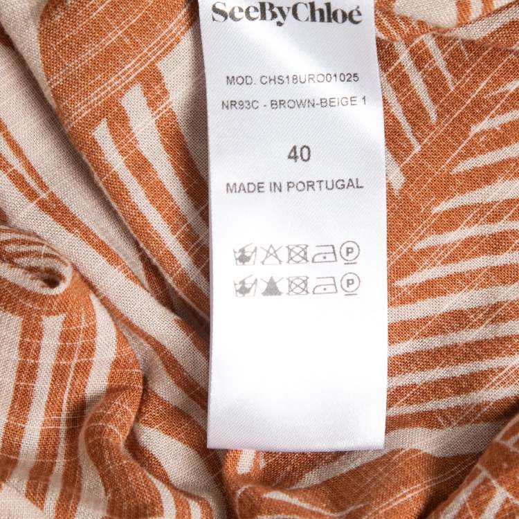 Pre Owned See by Chloe Brown/Beige Printed Cotton Blend Drawstring Maxi Dress M