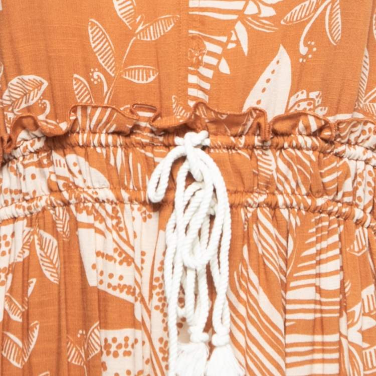 Pre Owned See by Chloe Brown/Beige Printed Cotton Blend Drawstring Maxi Dress M