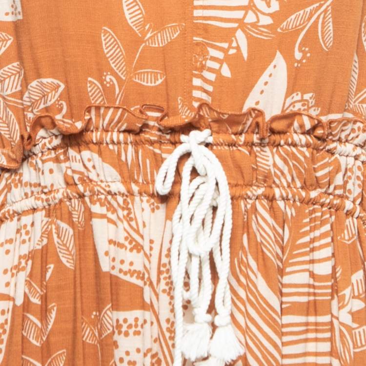 Pre Owned See by Chloe Brown/Beige Printed Cotton Blend Drawstring Maxi Dress M