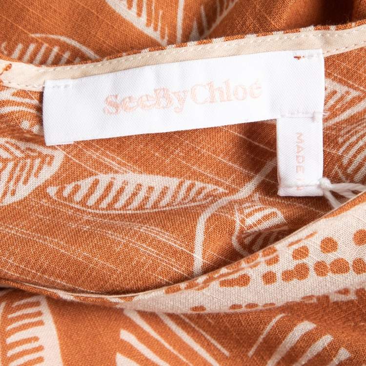 Pre Owned See by Chloe Brown/Beige Printed Cotton Blend Drawstring Maxi Dress M