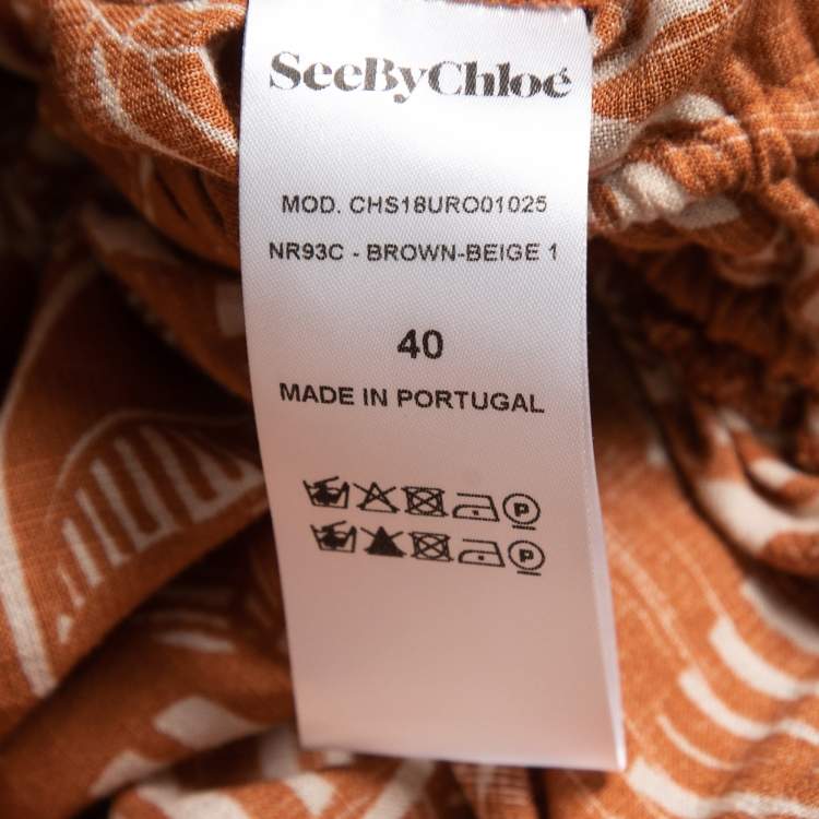 Pre Owned See by Chloe Brown/Beige Printed Cotton Blend Drawstring Maxi Dress M