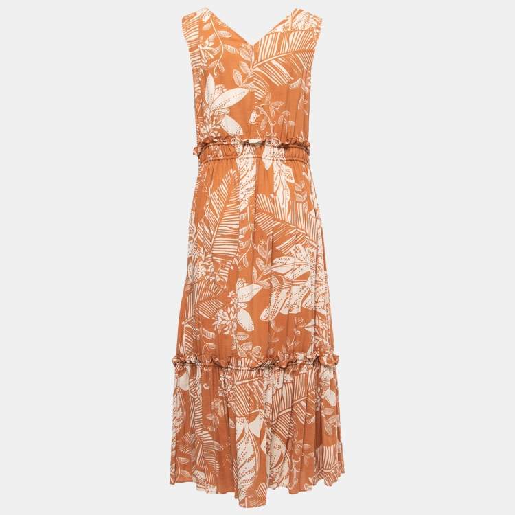 Pre Owned See by Chloe Brown/Beige Printed Cotton Blend Drawstring Maxi Dress M