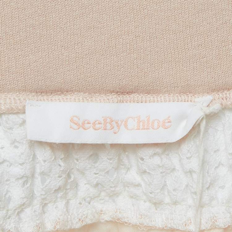 Pre Owned See by Chloe White/Pink Eyelet Lace Short Skirt S