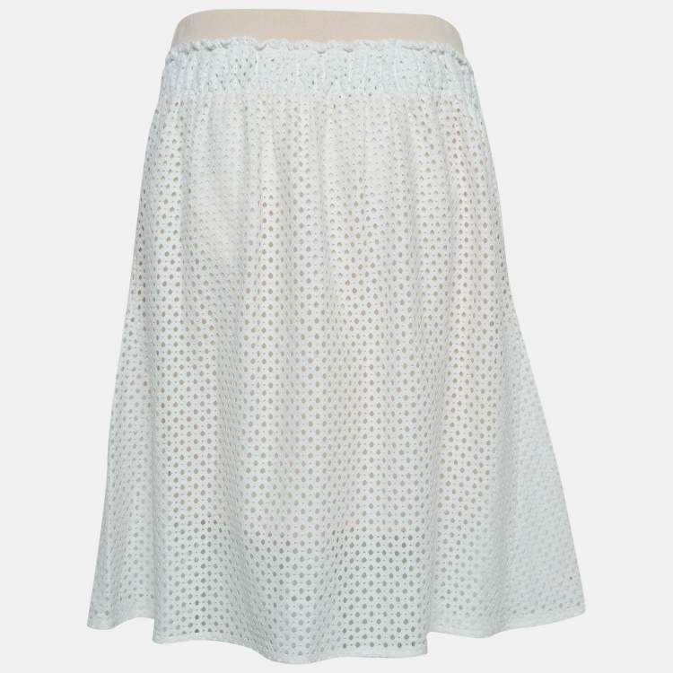 Pre Owned See by Chloe White/Pink Eyelet Lace Short Skirt S