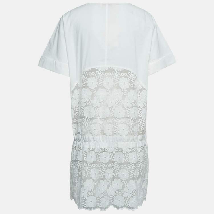 Pre Owned See by Chloé White Floral Embroidered Cotton and Nylon Sheer Short Dress M