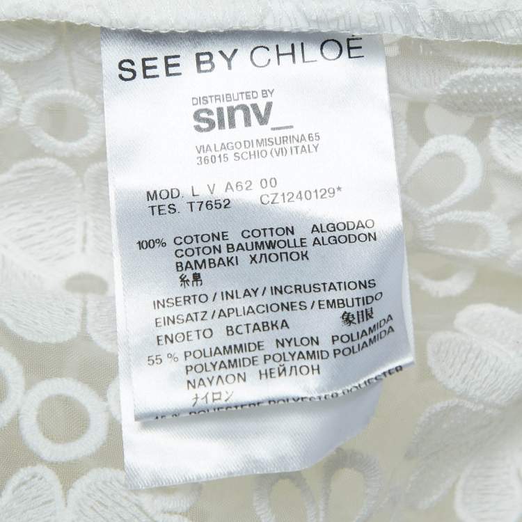 Pre Owned See by Chloé White Floral Embroidered Cotton and Nylon Sheer Short Dress M