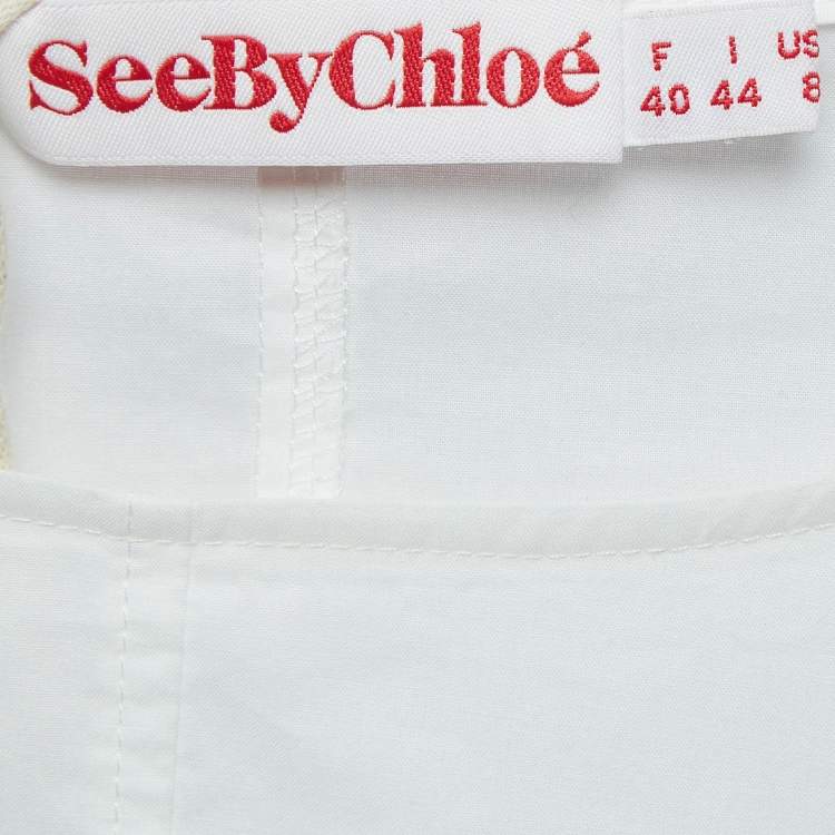 Pre Owned See by Chloé White Floral Embroidered Cotton and Nylon Sheer Short Dress M