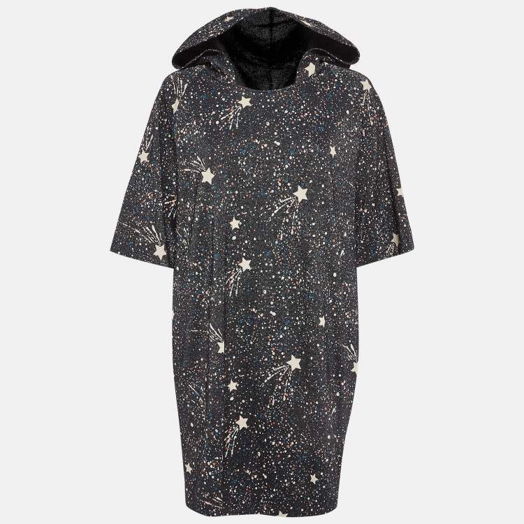 Pre Owned See by Chloe Black Stars Print Lurex Knit Hooded Short Dress M