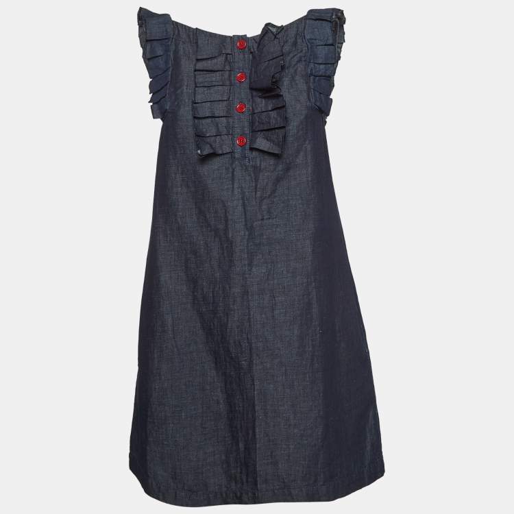 Pre Owned See by Chloe Navy Blue Denim Ruffled Sleeveless Mini Dress M