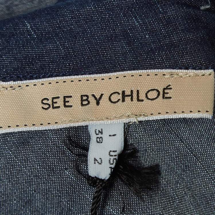 Pre Owned See by Chloe Navy Blue Denim Ruffled Sleeveless Mini Dress M