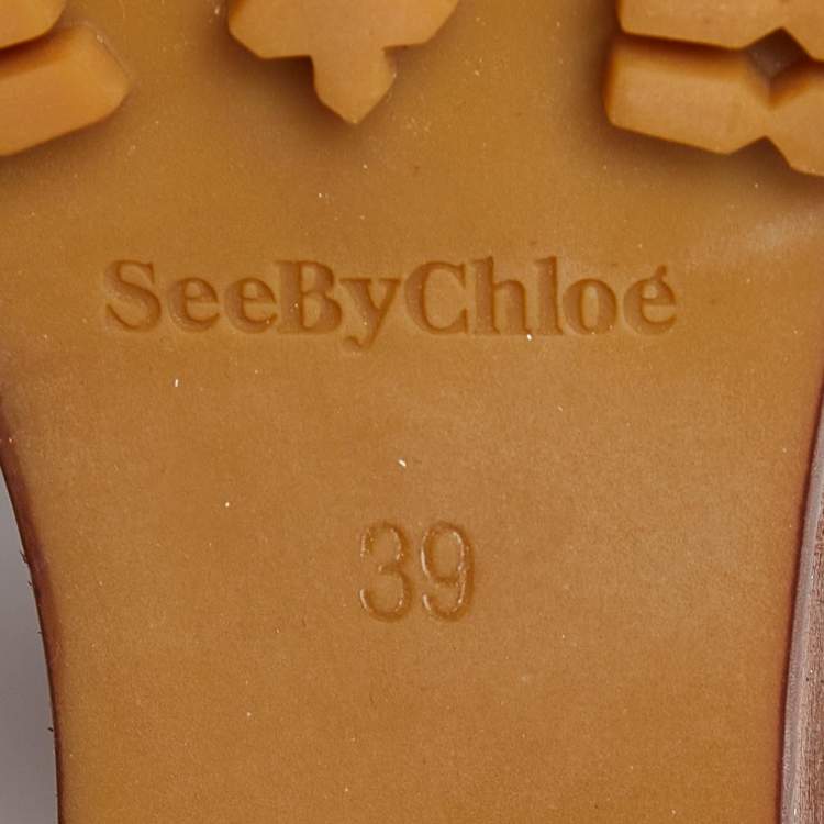 Pre Owned See by Chloe Brown Leather Wedge Loafer Pumps Size 39