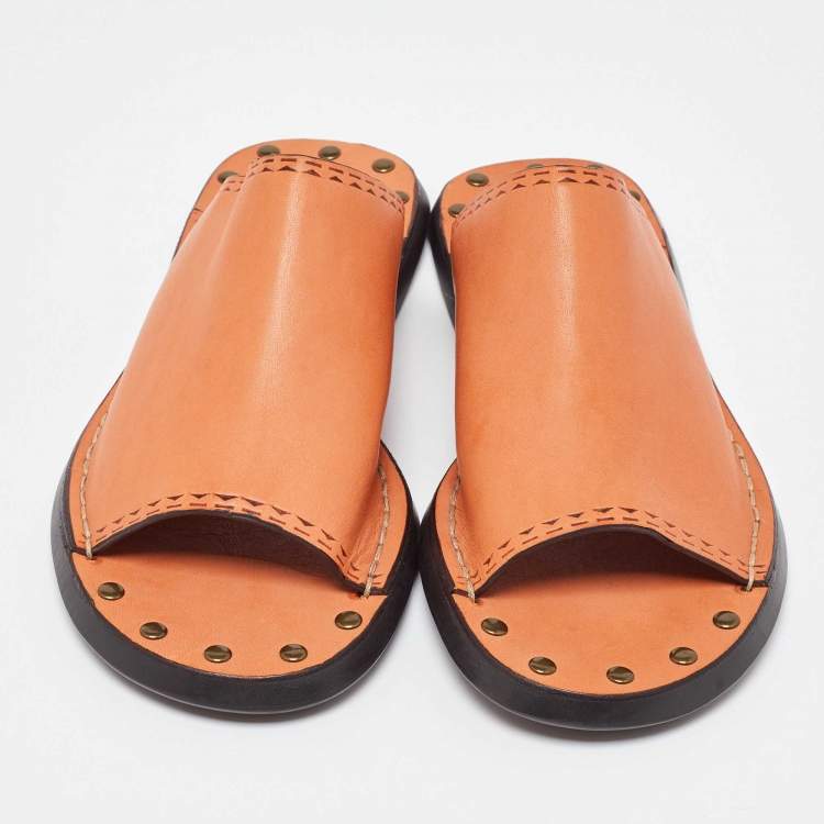 Pre Owned See by Chloe Orange Leather Flat Slides Size 35