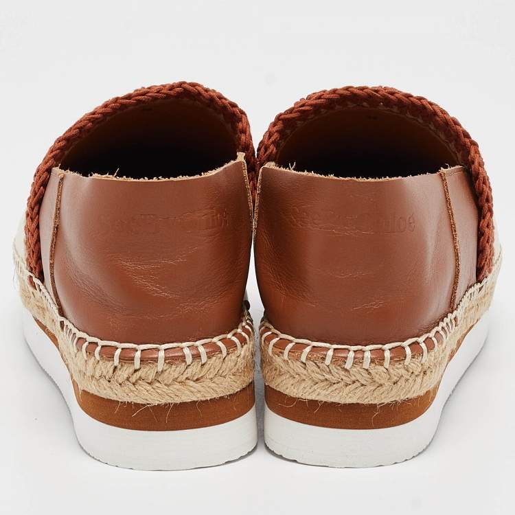 Pre Owned See by Chloe Cream/Brown Leather Glyn Espadrille Flats Size 38