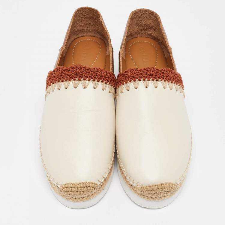 Pre Owned See by Chloe Cream/Brown Leather Glyn Espadrille Flats Size 38