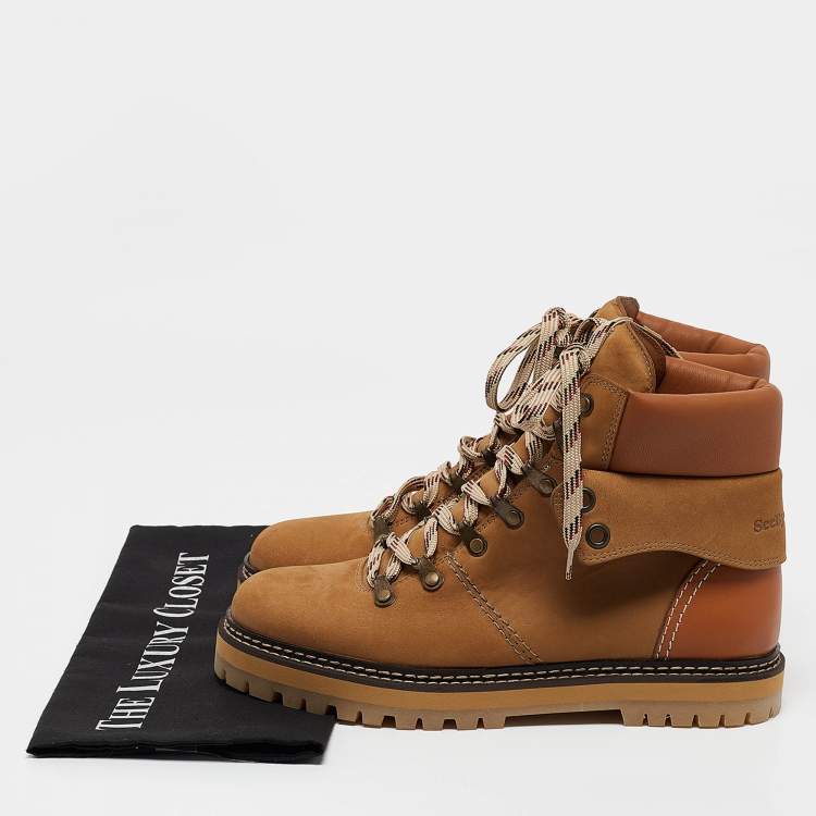Pre Owned See by Chloe Brown Nubuck Leather Eileen Hiking Boots Size 40
