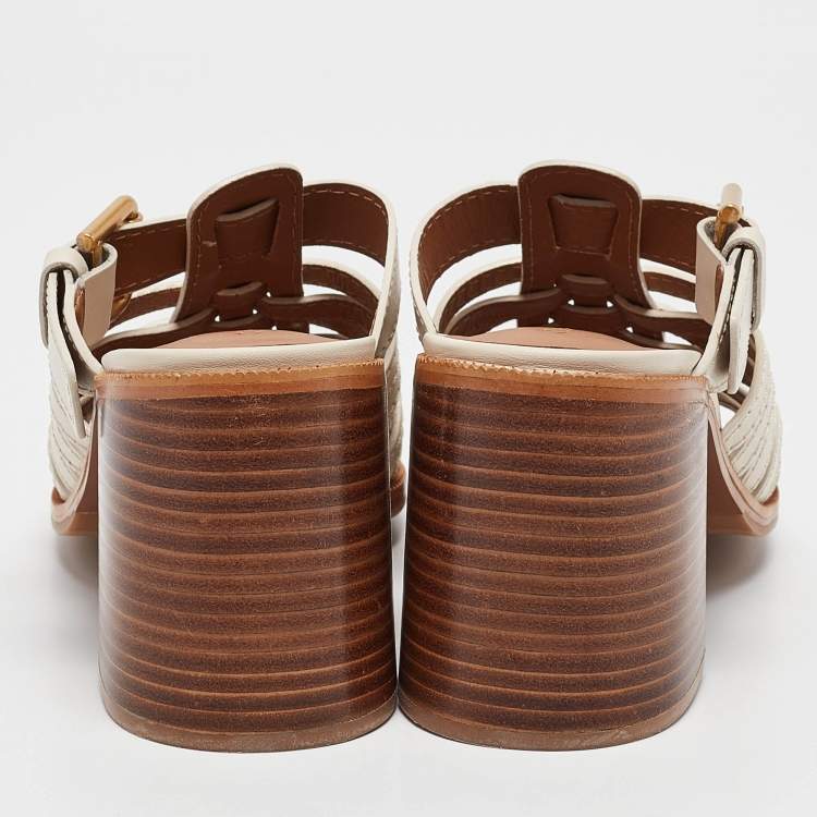 Pre Owned See by Chloe Cream Leather Slide Sandals Size 37.5