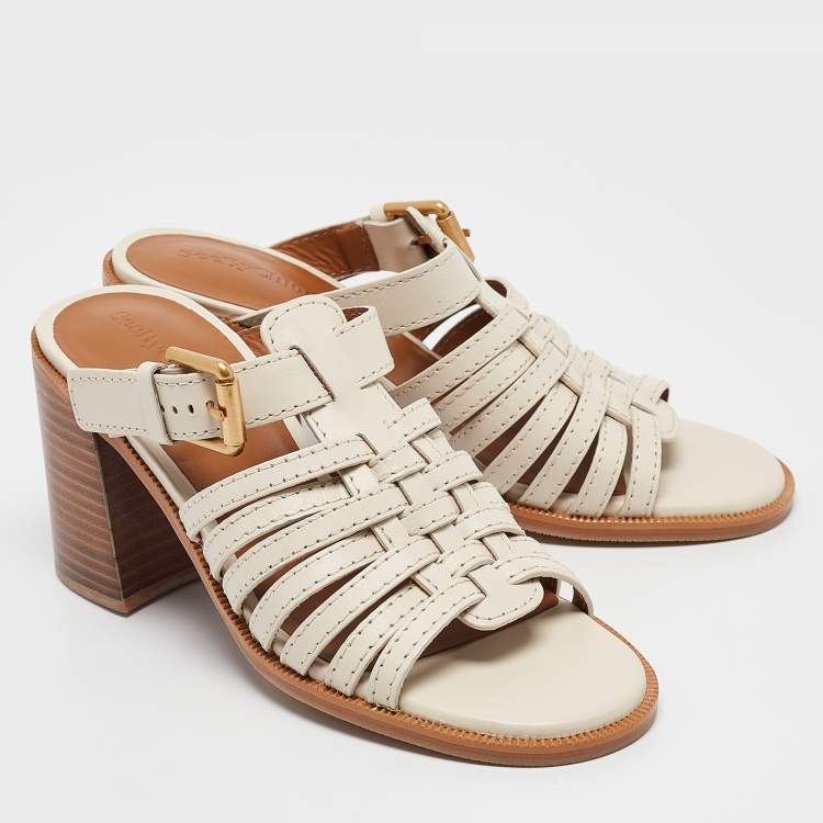 Pre Owned See by Chloe Cream Leather Slide Sandals Size 37.5