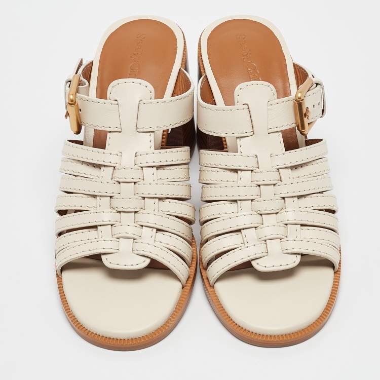 Pre Owned See by Chloe Cream Leather Slide Sandals Size 37.5