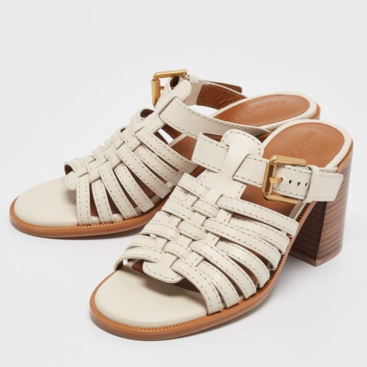 Pre Owned See by Chloe Cream Leather Slide Sandals Size 37.5