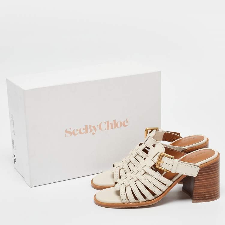 Pre Owned See by Chloe Cream Leather Slide Sandals Size 37.5