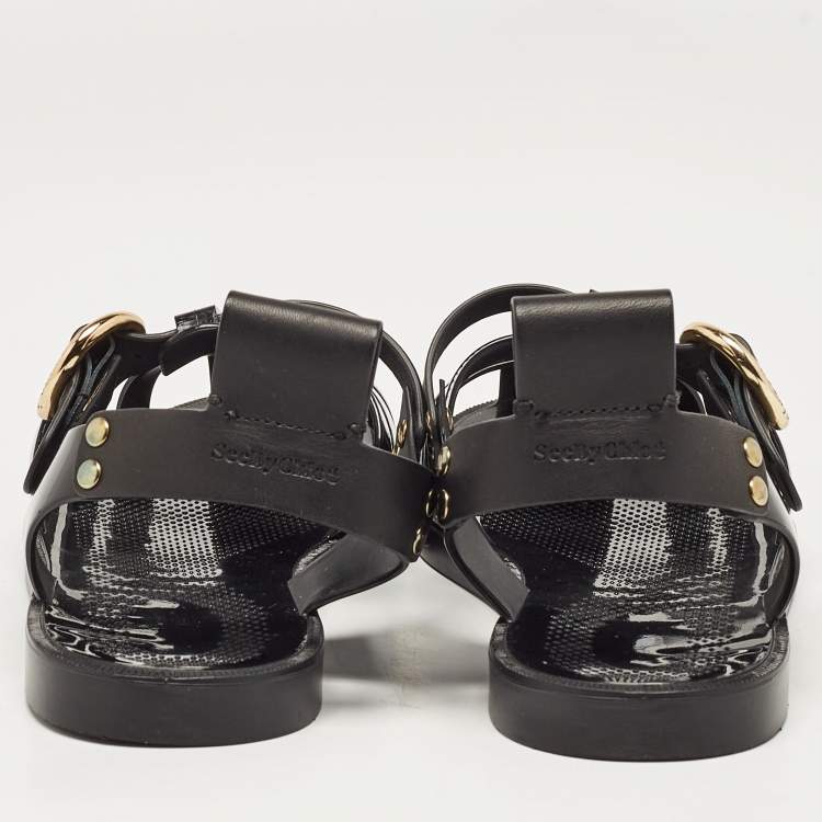 Pre Owned See by Chloe Black Rubber Flora Sandals Size 39