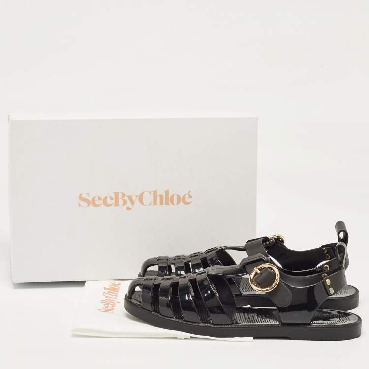 Pre Owned See by Chloe Black Rubber Flora Sandals Size 39