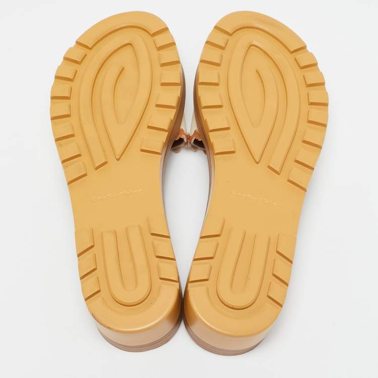 Pre Owned See by Chloe Off White/Tan Leather Platform Slide Sandals Size 42