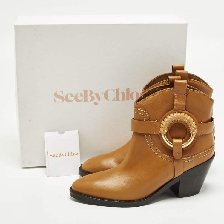 Pre Owned See by Chloe Hana Size 39 Tan Leather Cowboy Boots