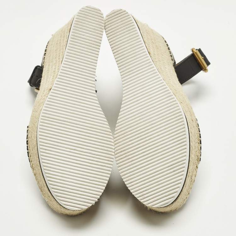 Pre Owned See by Chloe Glyn Size 39 Black Leather Wedge Ankle Strap Espadrille Sandals