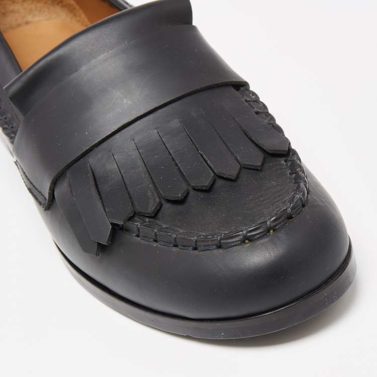 Pre Owned See by Chloe Black Leather Fringe Slip On Loafers  Size 40