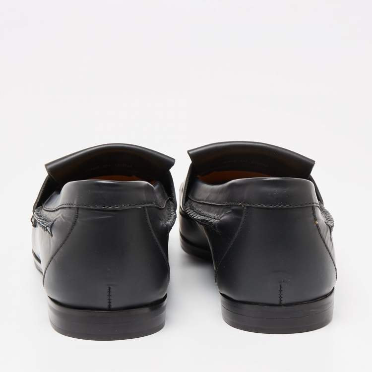 Pre Owned See by Chloe Black Leather Fringe Slip On Loafers  Size 40