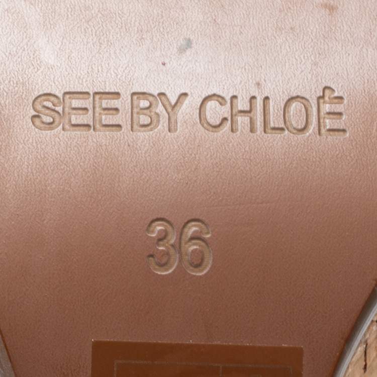 Pre Owned See by Chloe Metallic Gold/Brown Leather Cork Wedge Ankle Strap Sandals Size 36