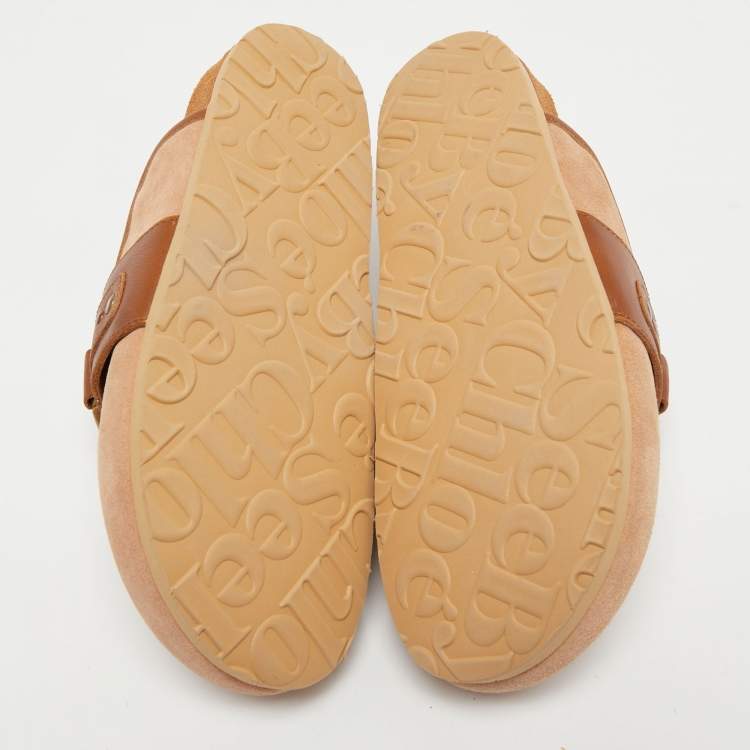 Pre Owned See by Chloe Beige/Brown Suede and Leather Gema Flat Mules Size 37