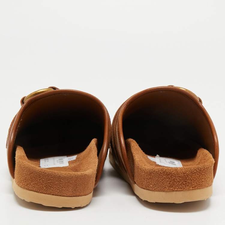 Pre Owned See by Chloe Beige/Brown Suede and Leather Gema Flat Mules Size 37