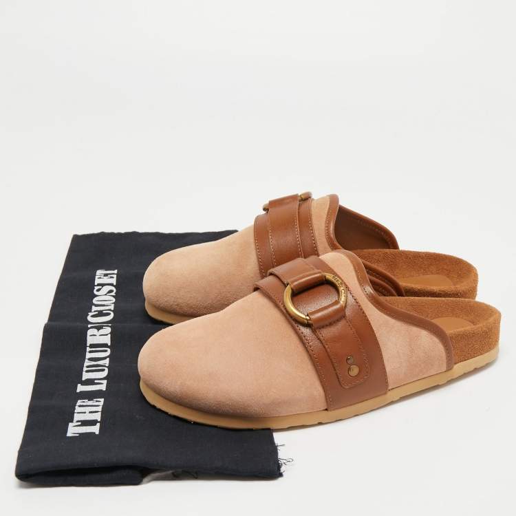 Pre Owned See by Chloe Beige/Brown Suede and Leather Gema Flat Mules Size 37
