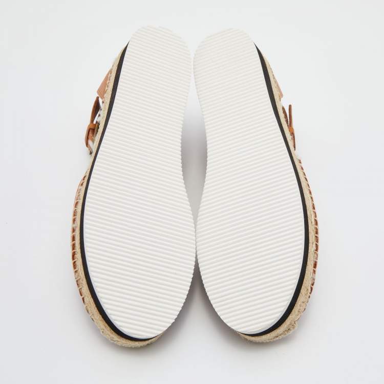 Pre Owned See by Chloe Brown Suede Glyn Espadrille Ankle Strap Sandals Size 39