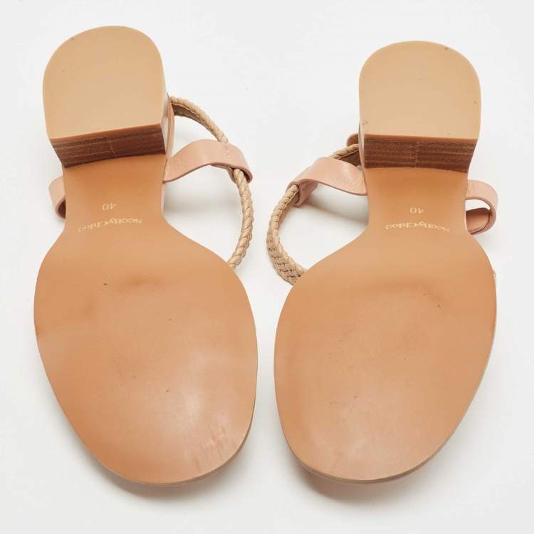 Pre Owned See by Chloe Brown Leather Cross Ankle Strap Block Heel Sandals Size 40