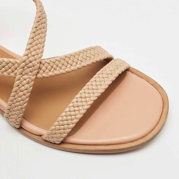 Pre Owned See by Chloe Brown Leather Cross Ankle Strap Block Heel Sandals Size 40