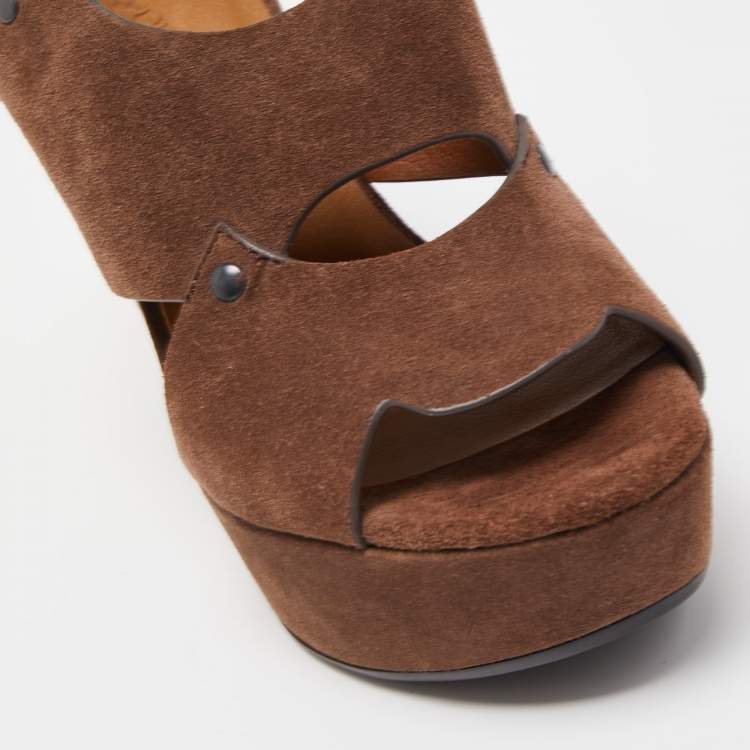 Pre Owned See by Chloé Brown Suede Wedge Sandals Size 37
