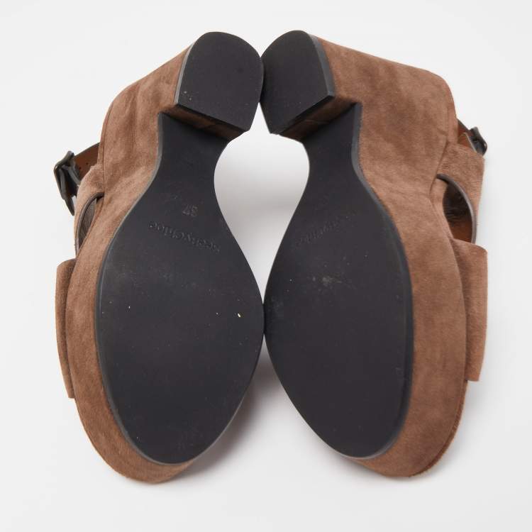 Pre Owned See by Chloé Brown Suede Wedge Sandals Size 37