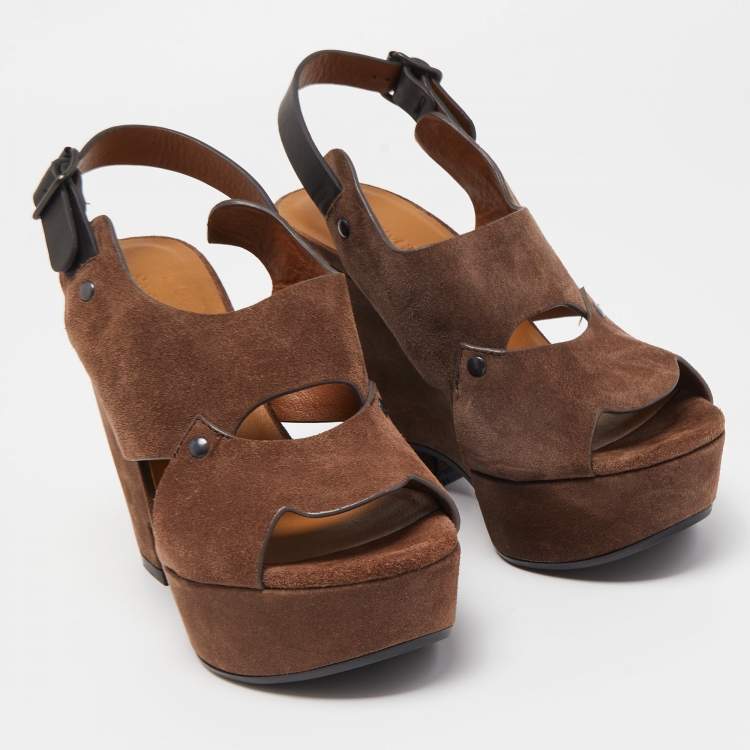 Pre Owned See by Chloé Brown Suede Wedge Sandals Size 37