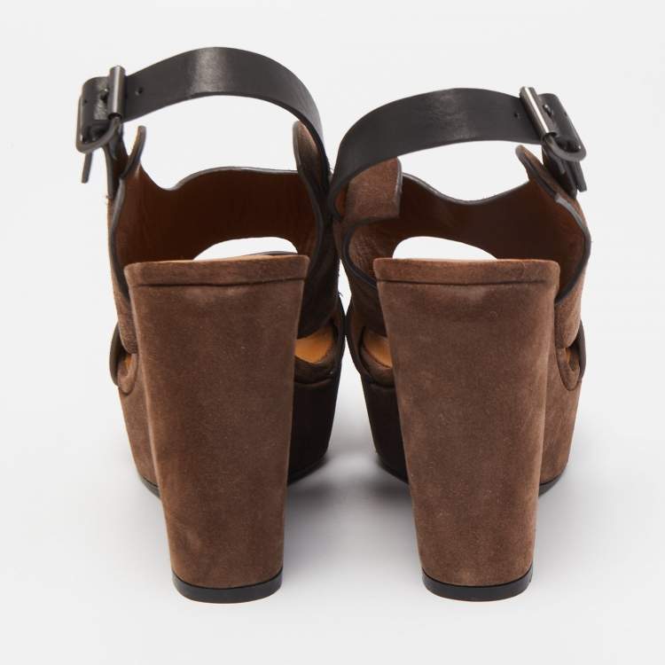 Pre Owned See by Chloé Brown Suede Wedge Sandals Size 37