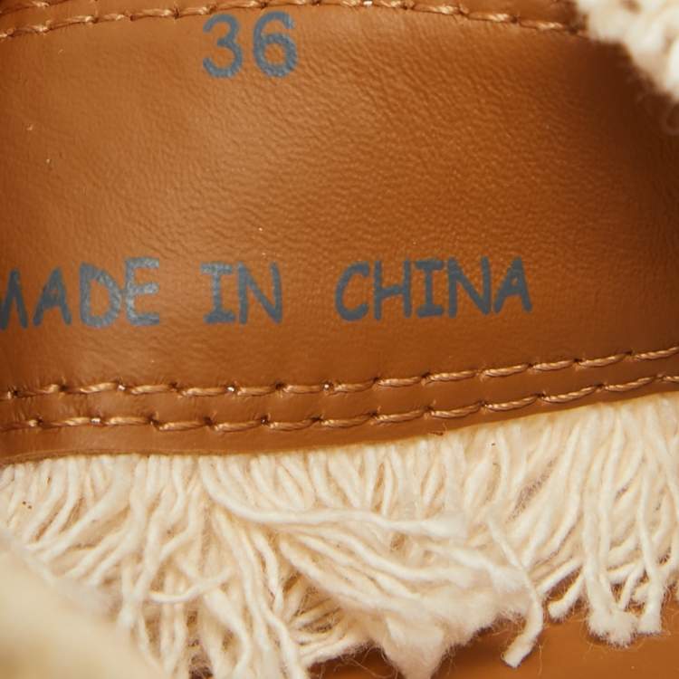 Pre Owned See By Chloe White/Brown Canvas and Leather Espadrille Wedge Sandals Size 36