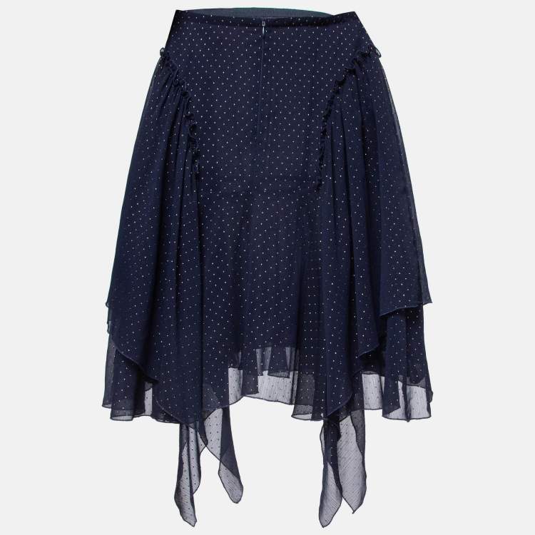 Pre Owned See by Chloe Navy Blue Dotted Chiffon Ruffled Skirt L