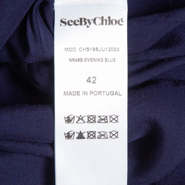 Pre Owned See by Chloe Navy Blue Dotted Chiffon Ruffled Skirt L