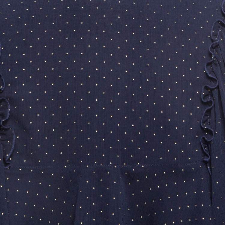 Pre Owned See by Chloe Navy Blue Dotted Chiffon Ruffled Skirt L