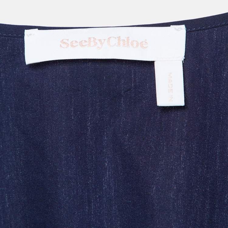 Pre Owned See by Chloe Blue Cotton Lace Trim Flared Sleeves Top S