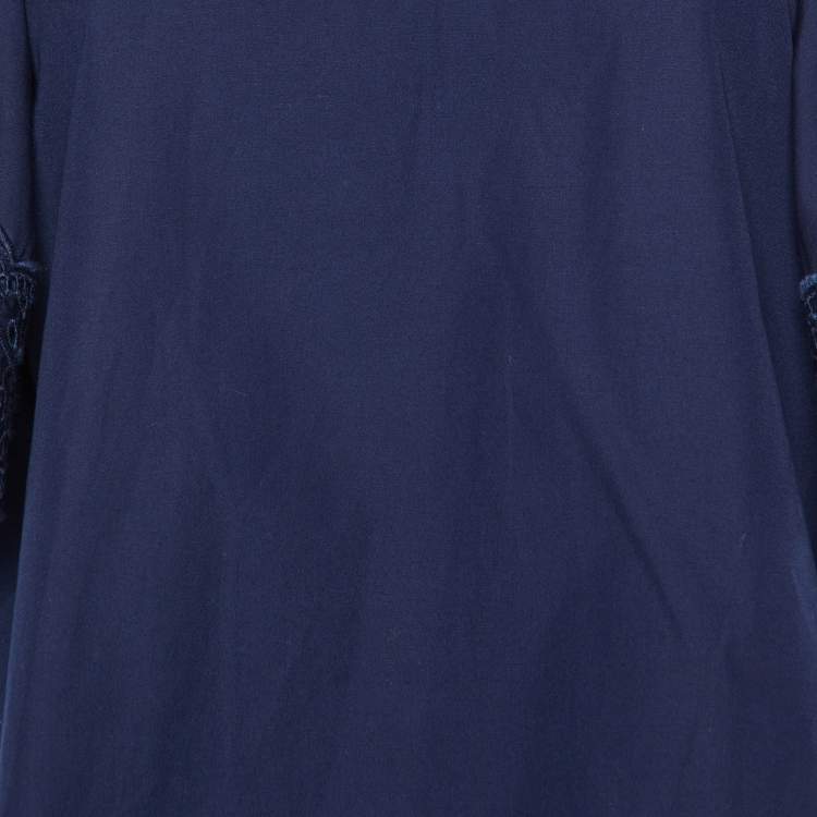 Pre Owned See by Chloe Blue Cotton Lace Trim Flared Sleeves Top S